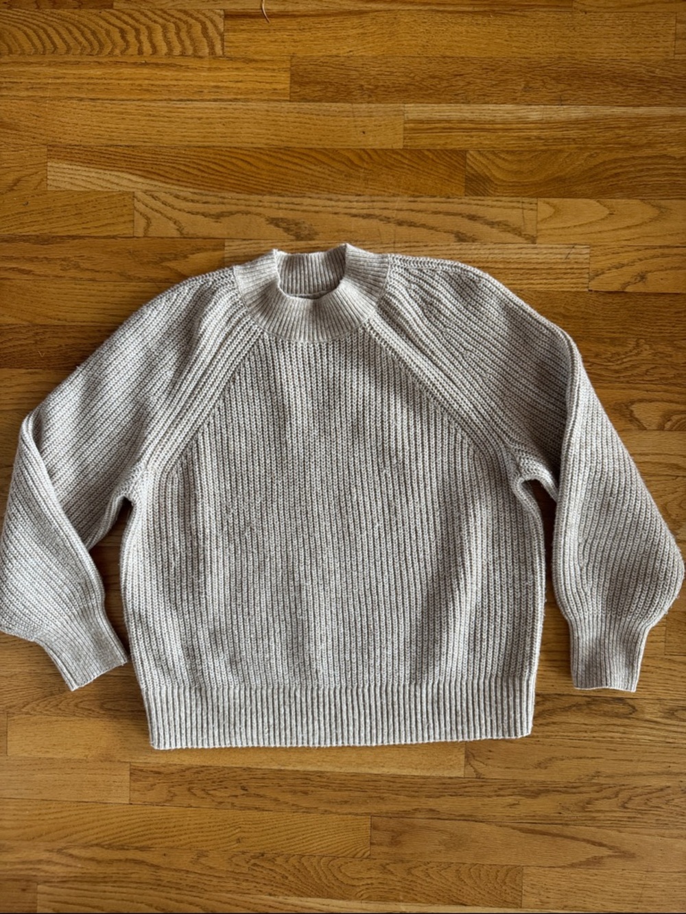 LOFT Cream Rib-Knit Tall Crewneck Sweater Medium